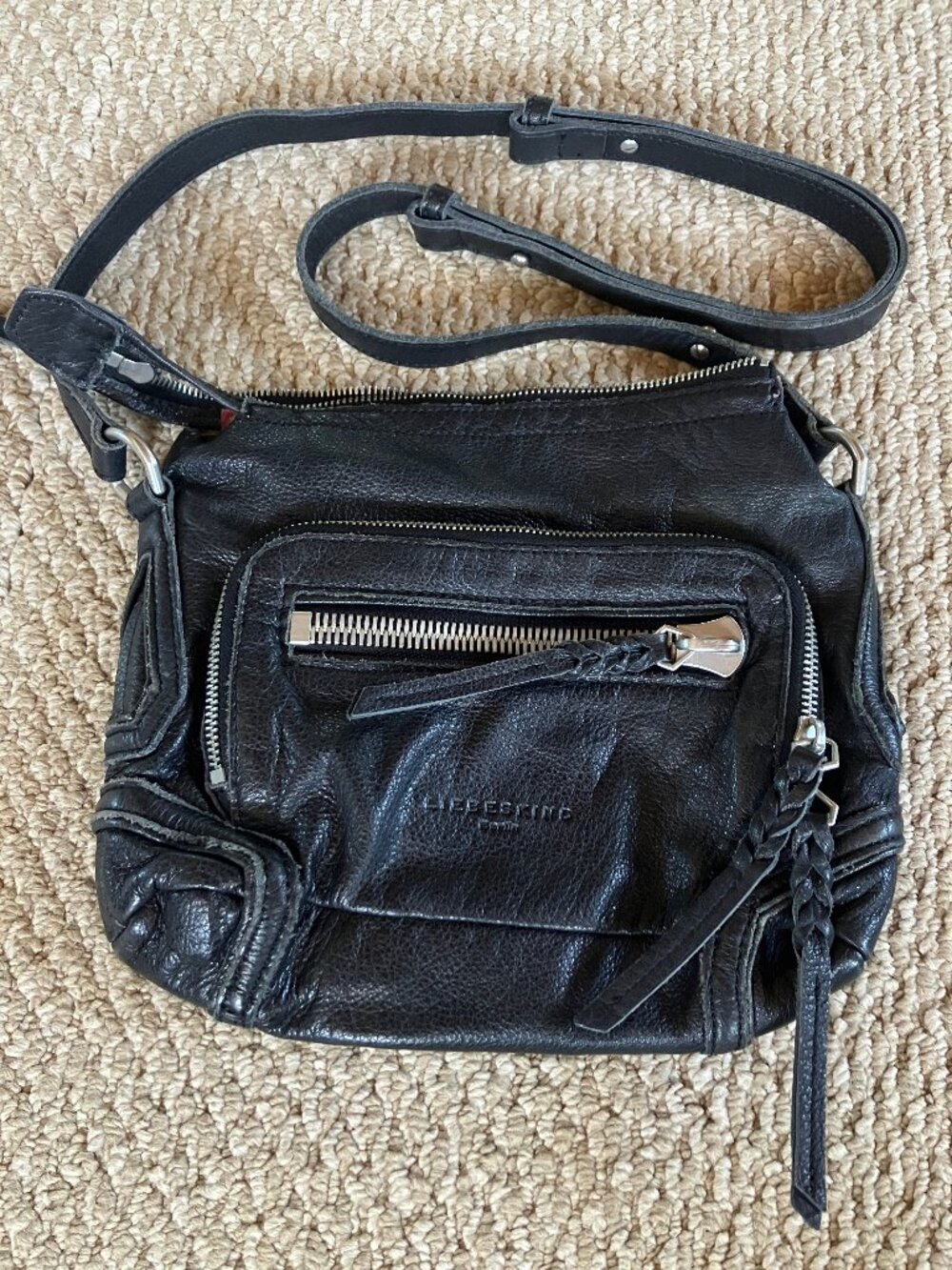 Liebeskind Berlin Black Leather Handbag 40" strap shoulder/crossbody